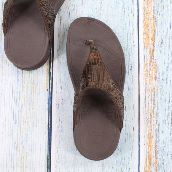 *Fitflop Electra Bronze Sequined Comfort Slip on Thong Sandals Size US 5 - Picture 6 of 8